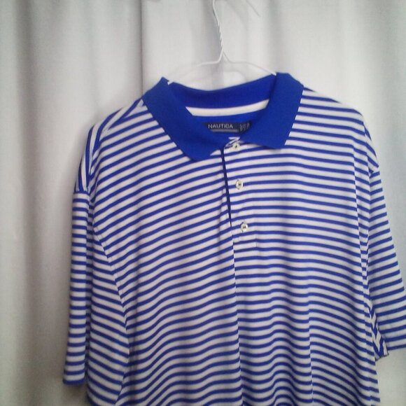 Nautica Polo Shirt XL Men Short Sleeve Stripe Soft Stretch Blue White - Picture 13 of 16